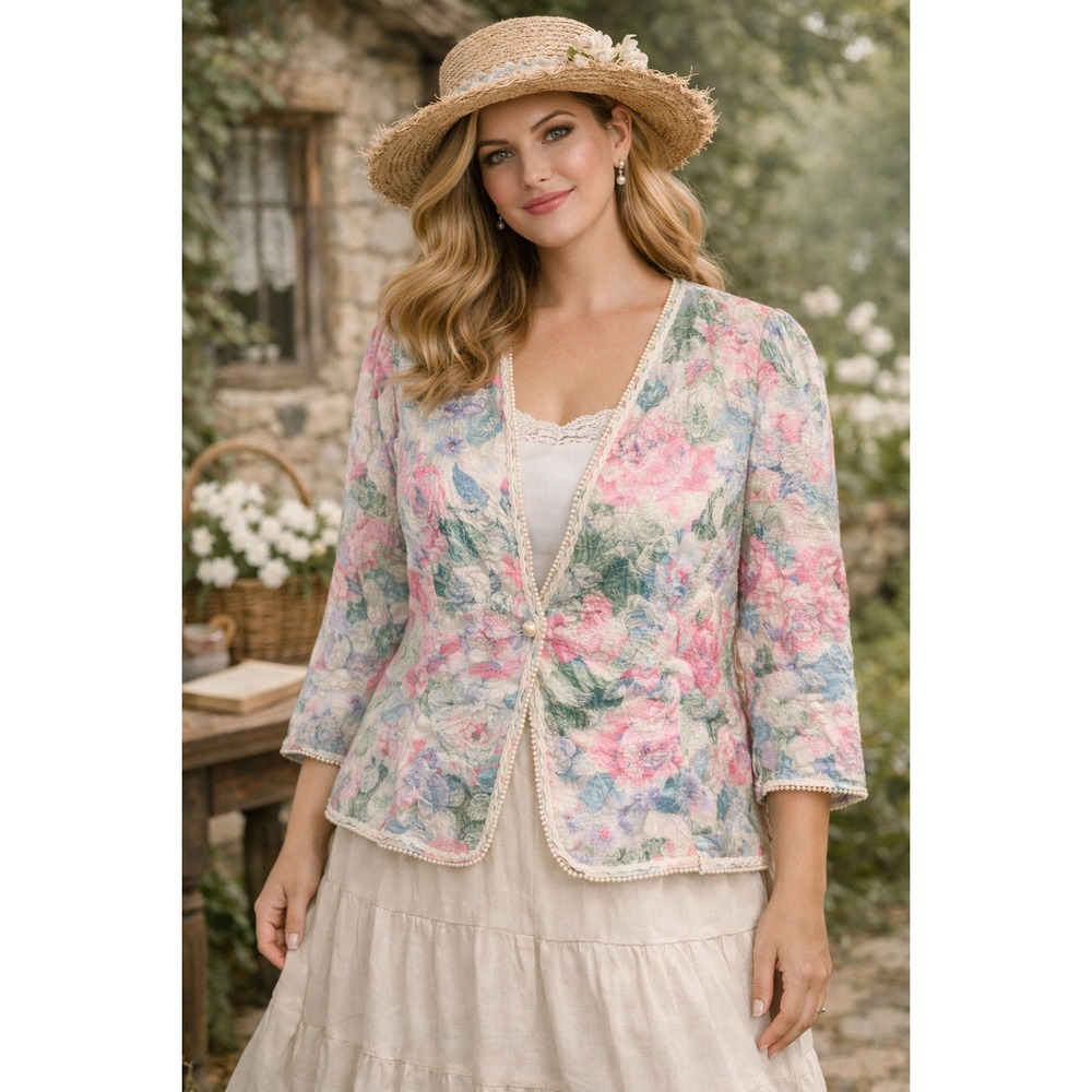 Nah Nah Collections‎ Jonathan Tait Floral Brocade Blazer Jacket Pearl Button 22W